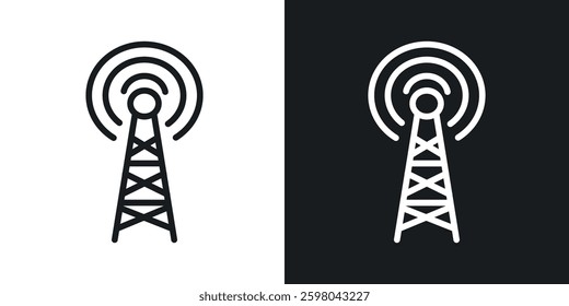 Broadcast tower vector icon set in black and white color.