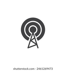 Broadcast, Sender-Antennen-Vektorgrafik-Symbol. Gefülltes flaches Schild für mobiles Konzept und Webdesign. Symbol für das Symbol für das Wireless-Netzwerksignal. Symbol, Logo-Darstellung. Vektorgrafik-Grafiken