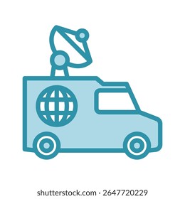 Broadcast Van dual tone blue color mini illustration icon, use for journalist, broadcasting, news and media UI, UX kit, app and web development, digital or print.