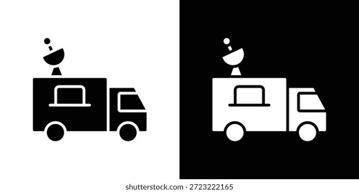 Icono de la camioneta de transmisión. Icono de diseño plano simple en blanco y negro