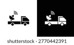 Broadcast van icon clipart style in black and white color