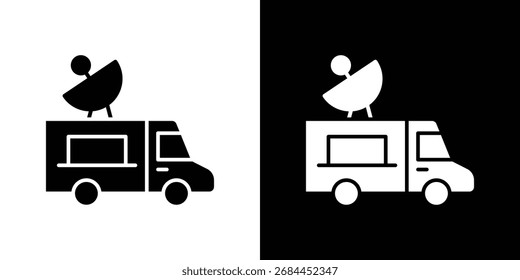 Broadcast-Van-Symbol im flachen Stil, gefülltes schwarzes Symbol