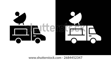 Broadcast van icon in flat style, filled black symbol