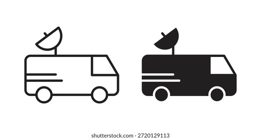 Ilustración de icono de furgoneta de transmisión, Vector de línea delgada, signo de Diseño web,