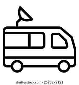 broadcast van icon in line style. This icon related with broadcast, news, report and more.