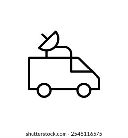 Broadcast van icon Outline set in black and white color