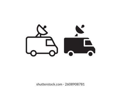 Broadcast van icon set with satellite dish Vector