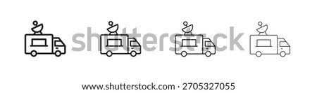 Broadcast van icons in black simple line elements.
