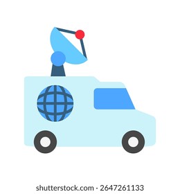 Broadcast Van mini illustration flat color icon, use for journalist, broadcasting, news and media UI, UX kit, app and web development, digital or print.