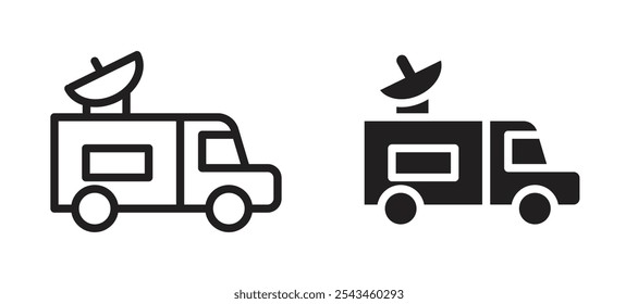 Broadcast van vector icon set in black.