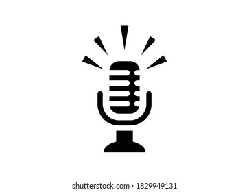 Broadcaster microphone simple illustration in black and white