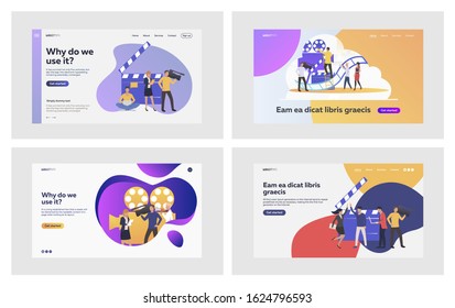 Broadcaster news journalists set. Reporters, cameramen recording reportage. Flat vector illustrations. Broadcasting, equipment, journalism concept for banner, website design or landing web page