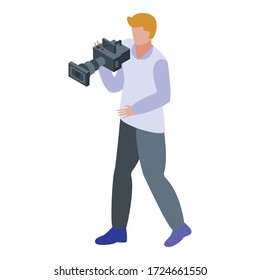 Broadcasting cameraman icon. Isometric of broadcasting cameraman vector icon for web design isolated on white background