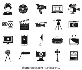 Broadcasting cameraman icons set. Simple set of broadcasting cameraman vector icons for web design on white background