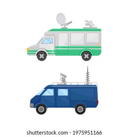 Broadcasting Car with Satellite Antenna for Reporting News Vector Set