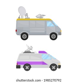 Broadcasting Car with Satellite Antenna for Reporting News Vector Set