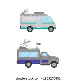 Broadcasting Car with Satellite Antenna for Reporting News Vector Set