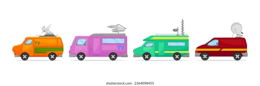 Broadcasting Car with Satellite Antenna for Reporting News Vector Set