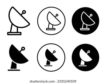 Broadcasting channel satellite dish line icon set. tv network antenna dish vector symbol. internet data transmission sign. radio station satellite dish sign.