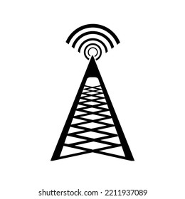 Broadcasting Connection Wireless Tower Icon | Black Vector Illustration |