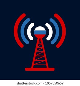 Broadcasting and distribution of informations and signal from national broadcaster of Russia - Russian national and state mass media, television, and radio. Vector illustration