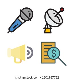 broadcasting icon set. vector set about satellite dish, microphone, megaphone and report id icons set.