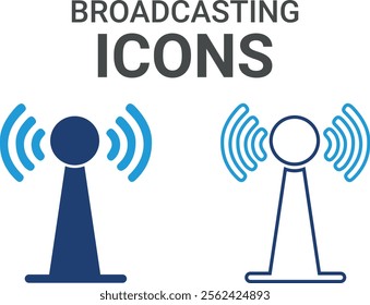 Broadcasting icons. Containing speak, phone, mail, contact, chat, website, satellite, radio, antenna, message and more. Solid icons collection, vector illustration.