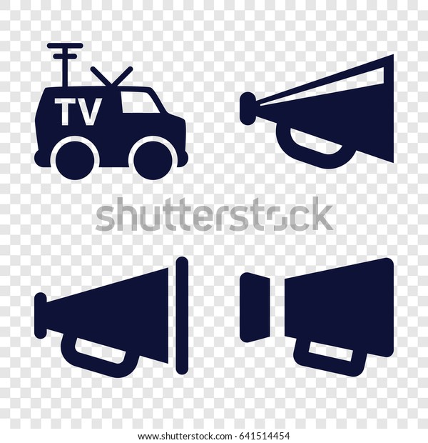 Broadcasting icons set. set of 4 broadcasting\
filled icons such as\
megaphone