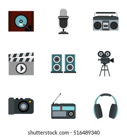 Broadcasting icons set. Flat illustration of 9 broadcasting vector icons for web