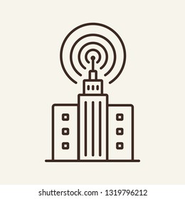 Broadcasting line icon. Building, antenna, office, signal. Mass media concept. Can be used for topics like television, technology, department