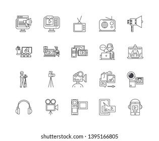 Broadcasting line icons, signs, vector set, outline illustration concept 