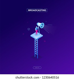 Broadcasting - modern isometric vector illustration, web banner