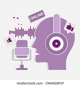 Online-Vektorgrafik im Flachstil ausstrahlen. Online-Podcast, Audio-Blog, Online-Talk, Diskussion Vektorkonzept. Flache Vektorgrafik.