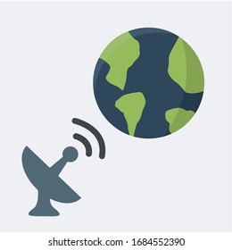 Transmisión y recepción en Globe o Planeta viral. guardar el diseño plano mundial del vector de radar de red y virus corona. tierra global aislada contagiosa. Trabajar desde casa mientras el coronavirus se esparce