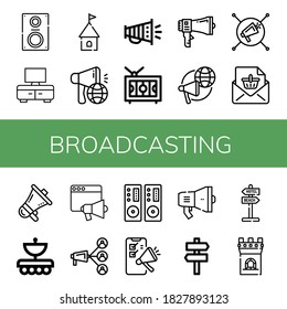 emisión de iconos simples conjunto. Contiene íconos como Loudaltavoz, Tv, Torre, Megáfono, Televisión, Anuncio, Antena, Señalización, se pueden usar para web, móvil y logotipo
