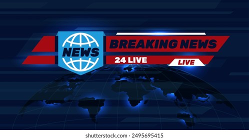 Broadcasting TV background. Breaking live news channel screen design. Screensaver of television program. Heading line template. Video streaming show display. Vector mass