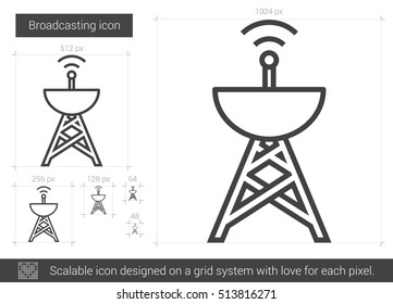 Broadcasting vector line icon isolated on white background. Broadcasting line icon for infographic, website or app. Scalable icon designed on a grid system.