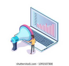 Broadcasting of website product vector. Analytics and results of web page visitors, statistics in visual representation. Business project implementation