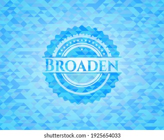 Broaden sky blue emblem with triangle mosaic background. 