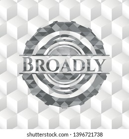Broadly grey badge with geometric cube white background