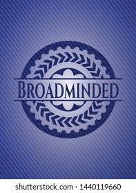 Broadminded emblem with jean background. Vector Illustration. Detailed.