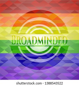 Broadminded emblem on mosaic background with the colors of the LGBT flag