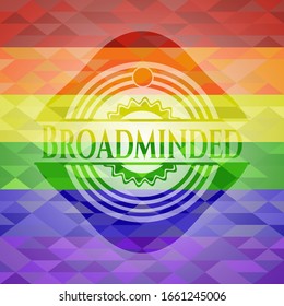 Broadminded on mosaic background with the colors of the LGBT flag
