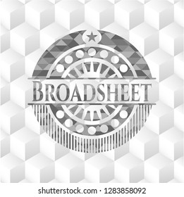 Broadsheet grey badge with geometric cube white background