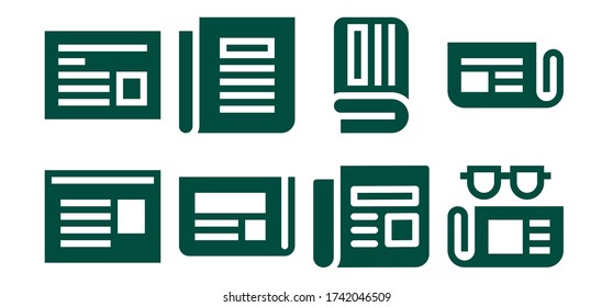 broadsheet icon set. 8 filled broadsheet icons. Included Newspaper icons