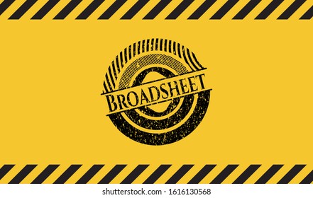 Broadsheet inside warning sign, black grunge emblem. Vector Illustration. Detailed.