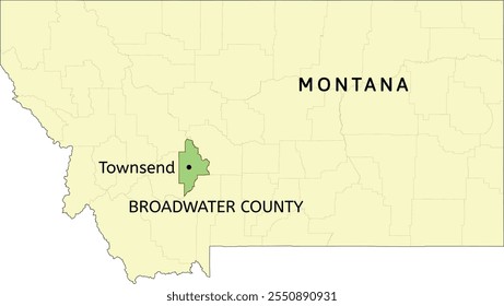 Broadwater County and city of Townsend location on Montana state map