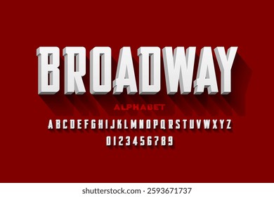 Broadway. Retro style font, alphabet letters and numbers vector illustration