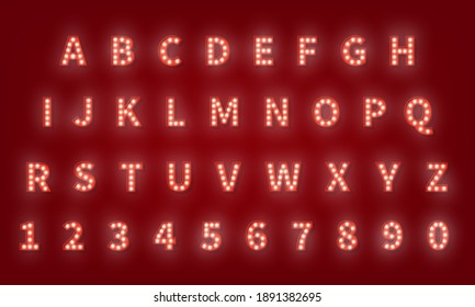 Broadway Retro Typography Font. 3d Light Bulb Alphabet