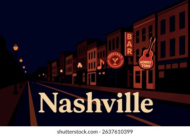 Broadway Street in Nashville glows with neon lights at night, drawing visitors into the heart of the city’s country music culture and vibrant nightlife